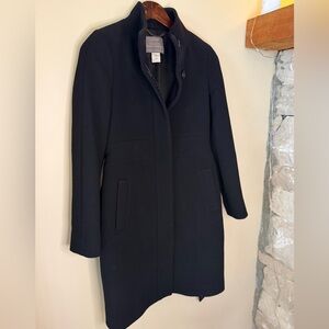 J. Crew Black Double Cloth Wool Blend Coat with Tie
